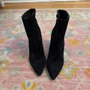 Black Suede Pointed-Toe Ankle Boots - Women